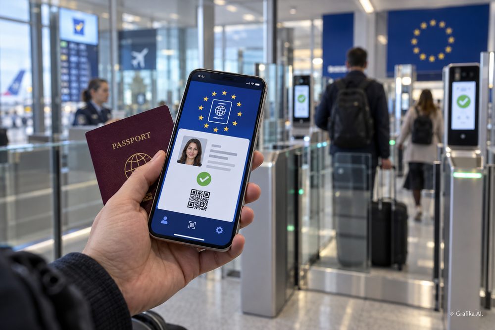 Cyfrowy paszport w telefonie przy kontroli granicznej